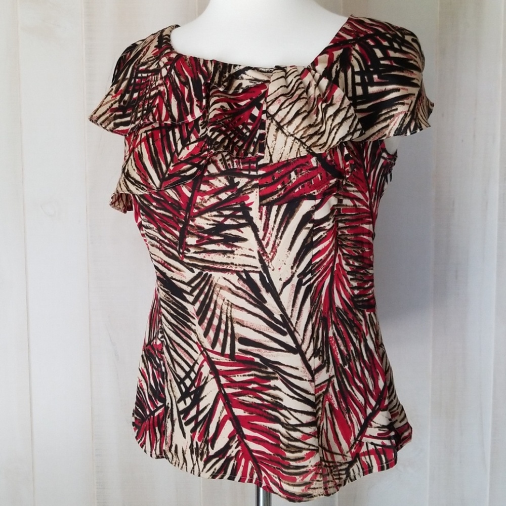 Worthington Red and Black Leaf Print Blouse